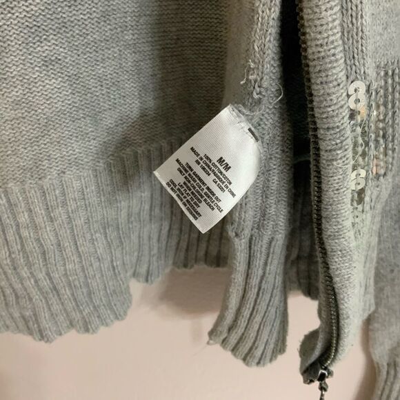 Aeropostale Grey Silver Sequin Hoodie Jacket juniors Medium Holiday Knit Sweater - Picture 6 of 8